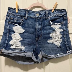 American Eagle Outfitters Distressed Blue Denim High Waist Shorts
